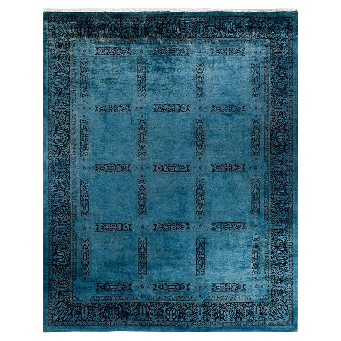 Contemporary Overdyed Hand Knotted Wool Blue Area Rug