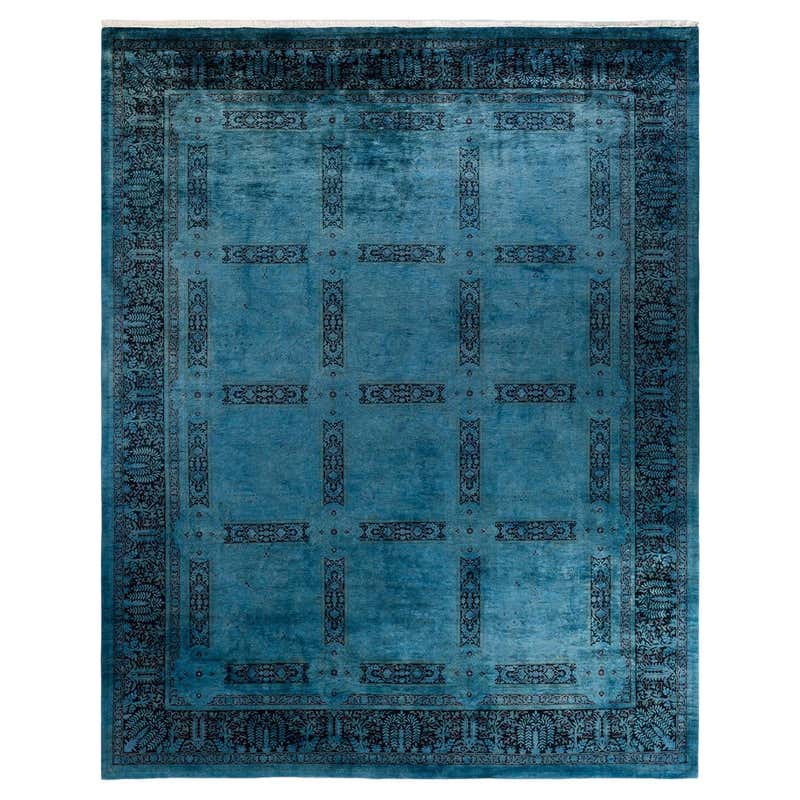 Contemporary Overdyed Hand Knotted Wool Blue Area Rug For Sale at 1stDibs