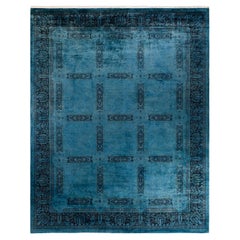 Contemporary Overdyed Hand Knotted Wool Blue Area Rug