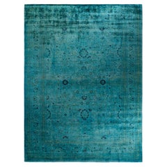 Contemporary Overdyed Hand Knotted Wool Blue Area Rug