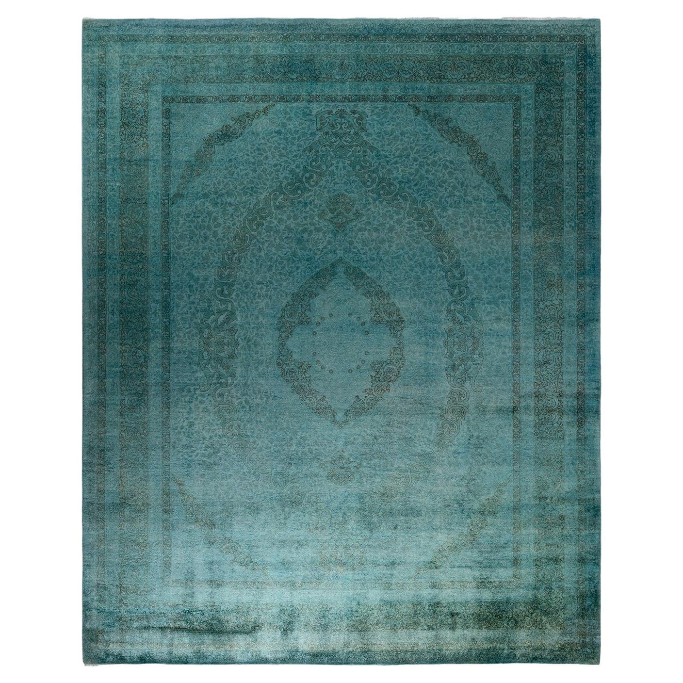Contemporary Overdyed Hand Knotted Wool Blue Area Rug im Angebot