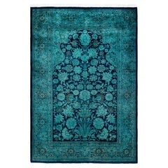 Contemporary Overdyed Hand Knotted Wool Blue Area Rug