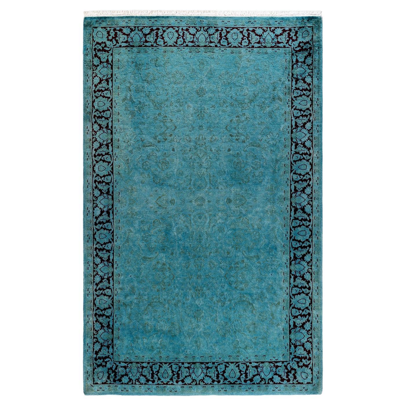 Alfombra de lana teñida a mano contemporánea azul