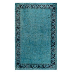 Alfombra de lana teñida a mano contemporánea azul