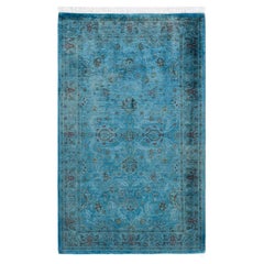 Contemporary Overdyed Hand Knotted Wool Blue Area Rug