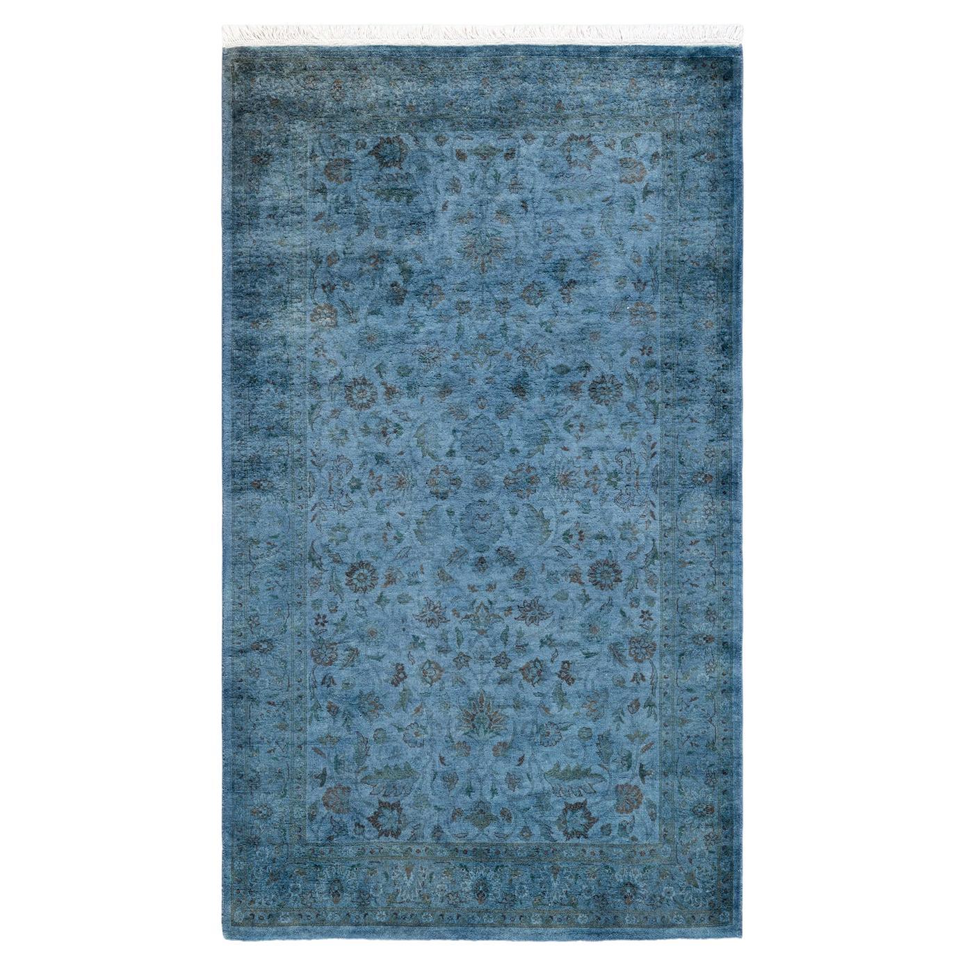 Contemporary Overdyed Hand Knotted Wool Blue Area Rug