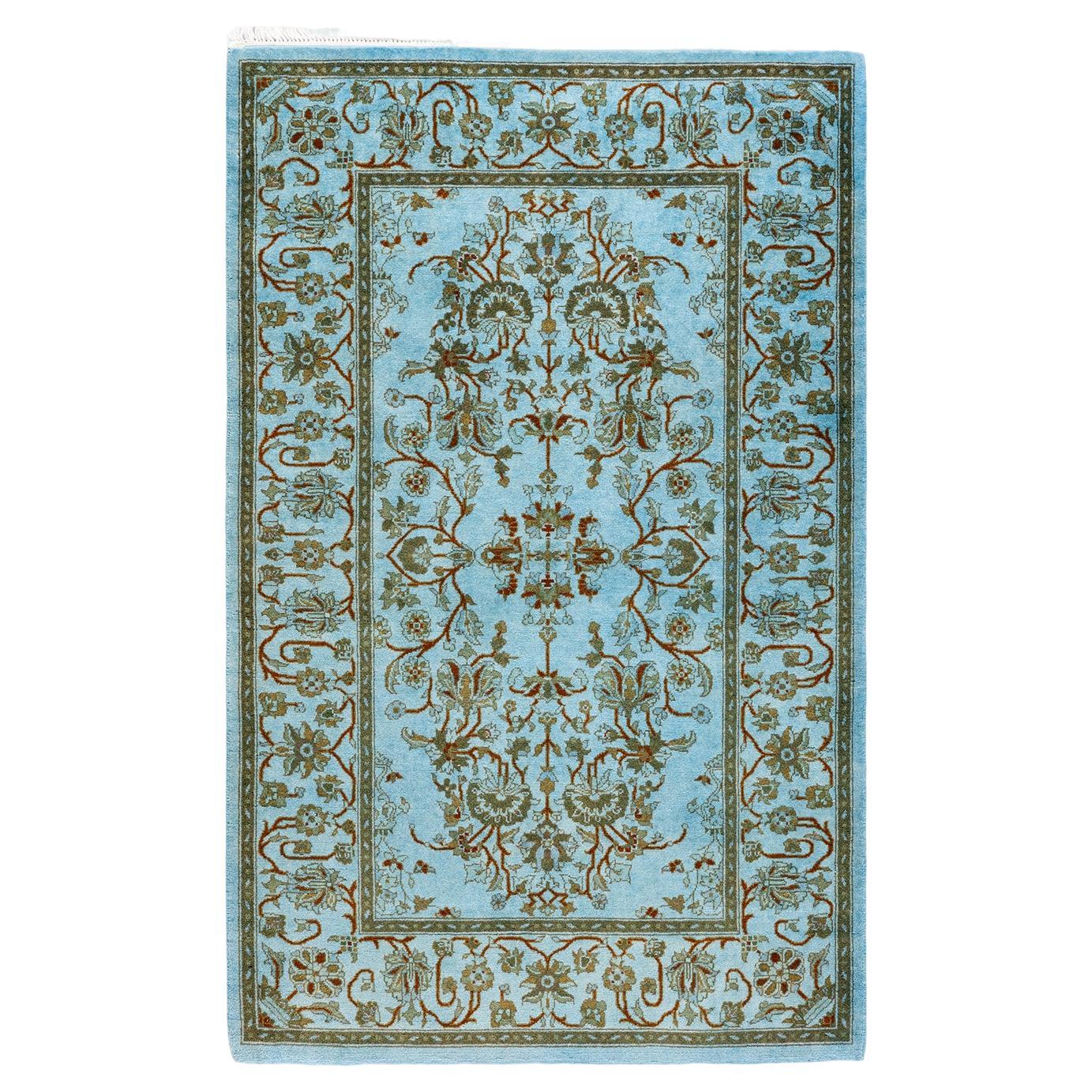 Contemporary Overdyed Hand Knotted Wool Blue Area Rug