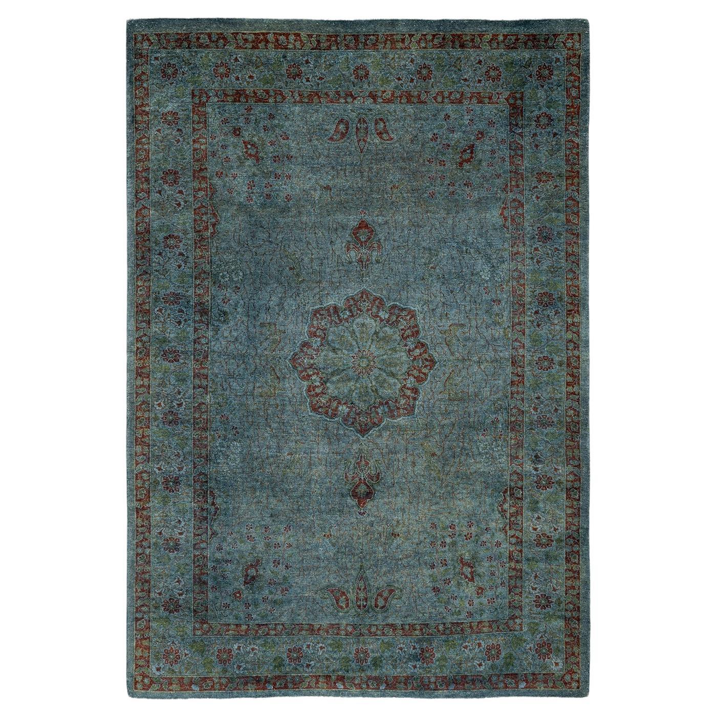 Contemporary Overdyed Hand Knotted Wool Blue Area Rug