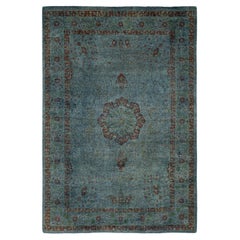 Contemporary Overdyed Hand Knotted Wool Blue Area Rug