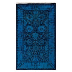 Contemporary Overdyed Hand Knotted Wool Blue Area Rug