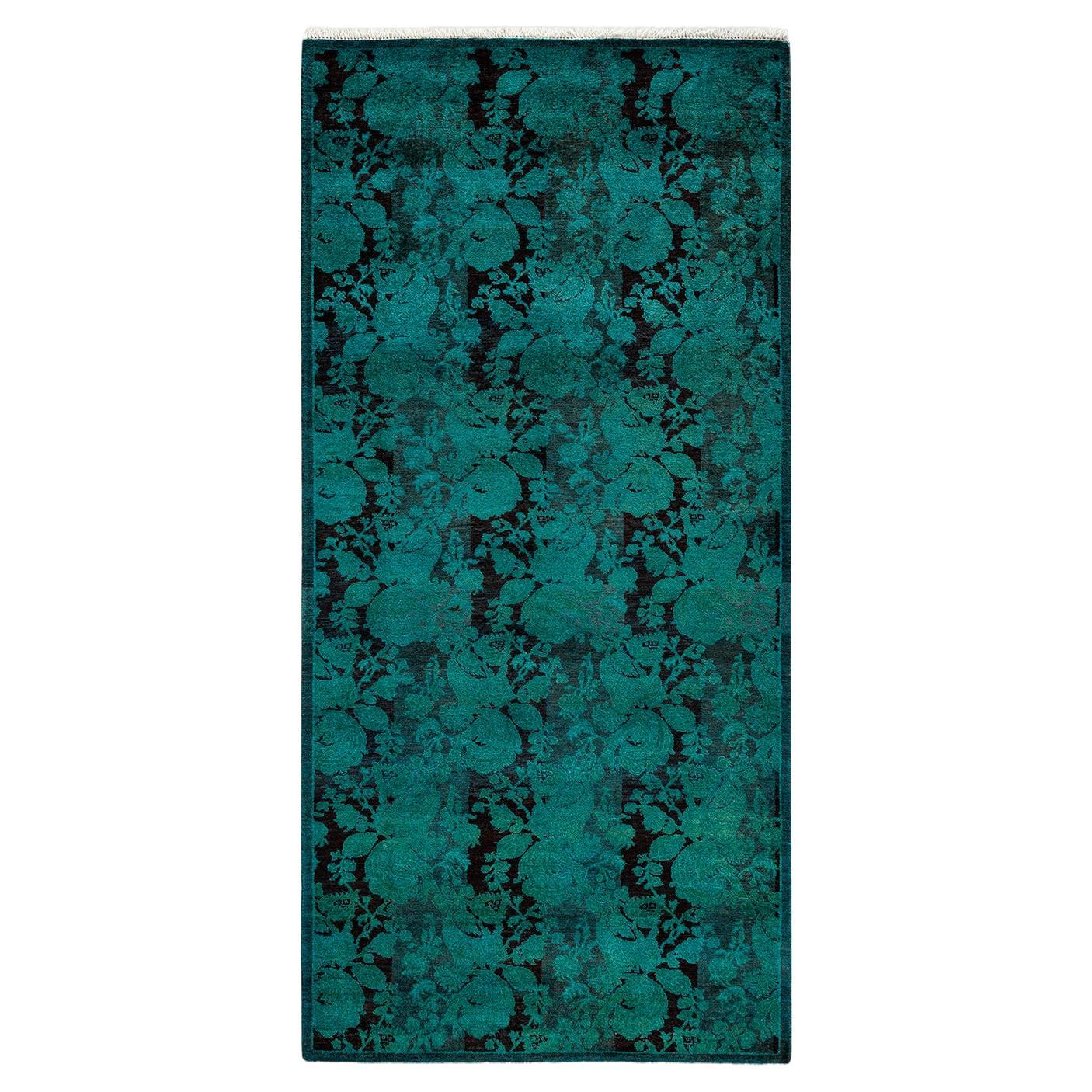 Contemporary Overdyed Hand Knotted Wool Blue Area Rug