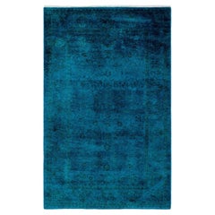 Alfombra de lana teñida a mano contemporánea azul