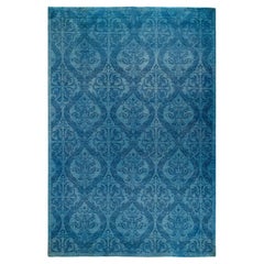 Alfombra de lana teñida a mano contemporánea azul