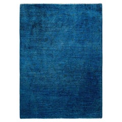 Contemporary Overdyed Hand Knotted Wool Blue Area Rug