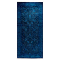 Contemporary Overdyed Hand Knotted Wool Blue Area Rug