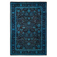 Contemporary Overdyed Hand Knotted Wool Blue Area Rug