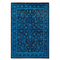 Contemporary Overdyed Hand Knotted Wool Blue Area Rug