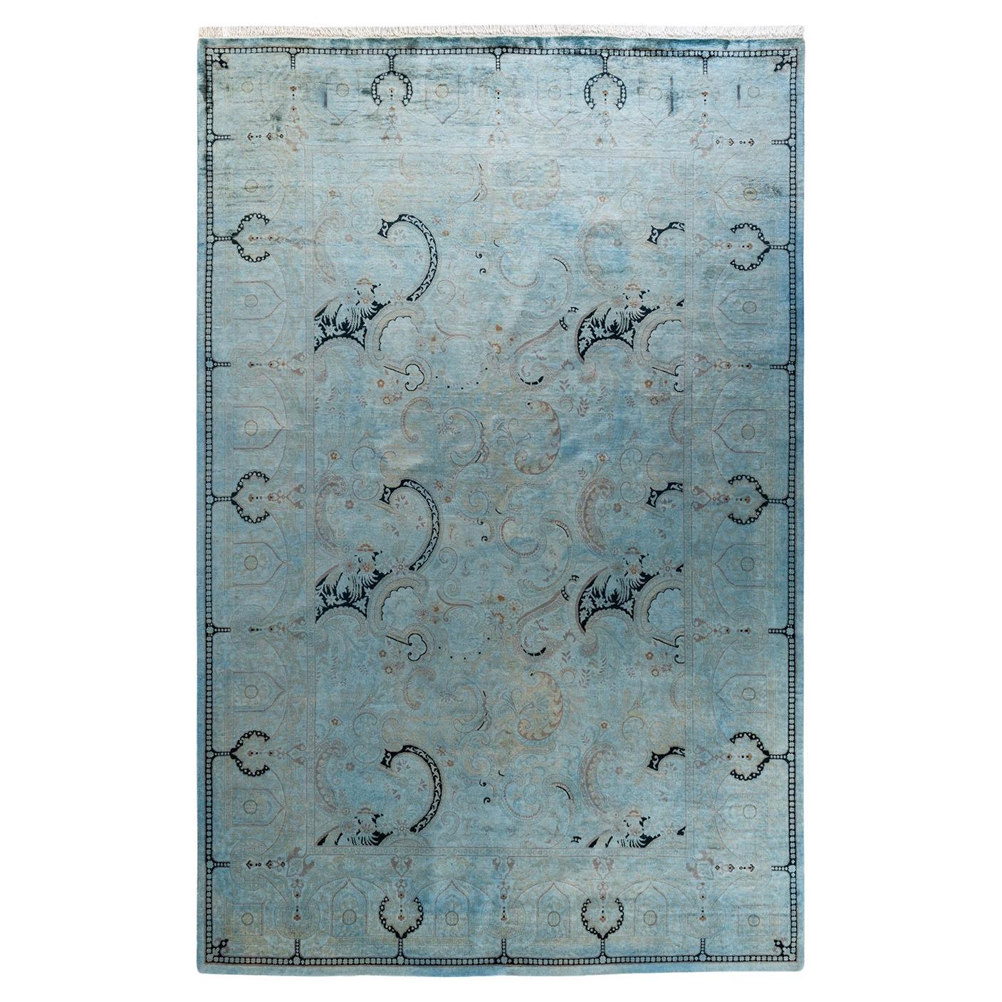Contemporary Overdyed Hand Knotted Wool Blue Area Rug