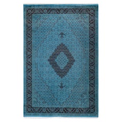 Contemporary Overdyed Hand Knotted Wool Blue Area Rug