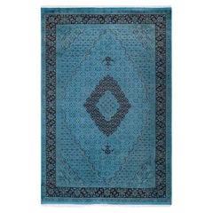 Contemporary Overdyed Hand Knotted Wool Blue Area Rug