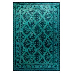 Contemporary Overdyed Hand Knotted Wool Blue Area Rug