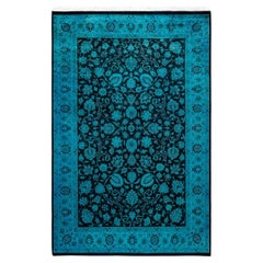 Contemporary Overdyed Hand Knotted Wool Blue Area Rug