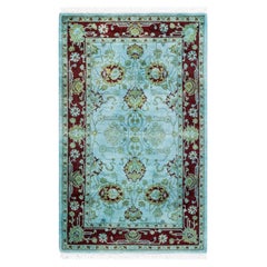 Contemporary Overdyed Hand Knotted Wool Blue Area Rug