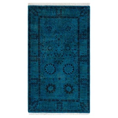 Contemporary Overdyed Hand Knotted Wool Blue Area Rug