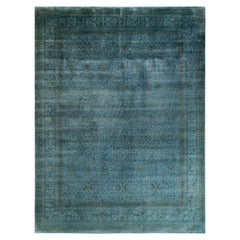 Contemporary Overdyed Hand Knotted Wool Blue Area Rug