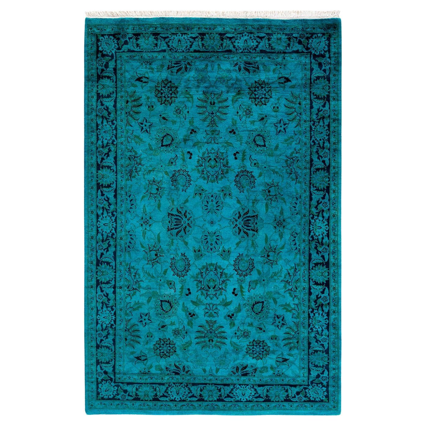 Alfombra de lana teñida a mano contemporánea azul