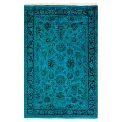 Alfombra de lana teñida a mano contemporánea azul