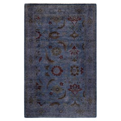 Contemporary Overdyed Hand Knotted Wool Blue Area Rug