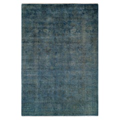 Alfombra de lana teñida a mano contemporánea azul