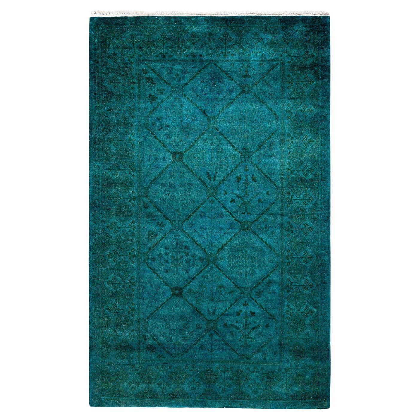 Tappeto contemporaneo in lana sovratinta annodata a mano di colore blu in vendita