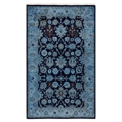 Contemporary Overdyed Hand Knotted Wool Blue Area Rug