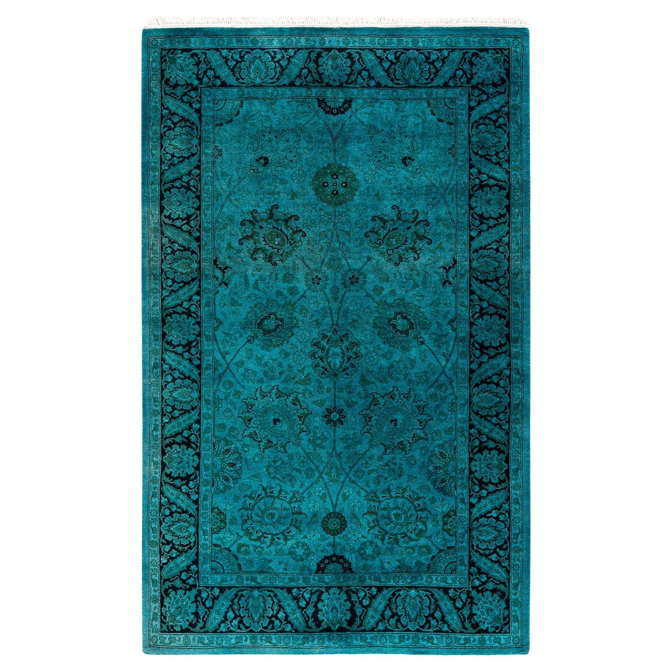 Alfombra de lana teñida a mano contemporánea azul