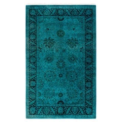 Alfombra de lana teñida a mano contemporánea azul