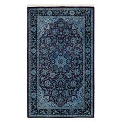 Contemporary Overdyed Hand Knotted Wool Blue Area Rug