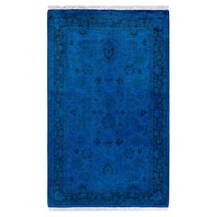 Contemporary Overdyed Hand Knotted Wool Blue Area Rug