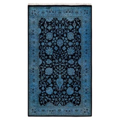 Contemporary Overdyed Hand Knotted Wool Blue Area Rug