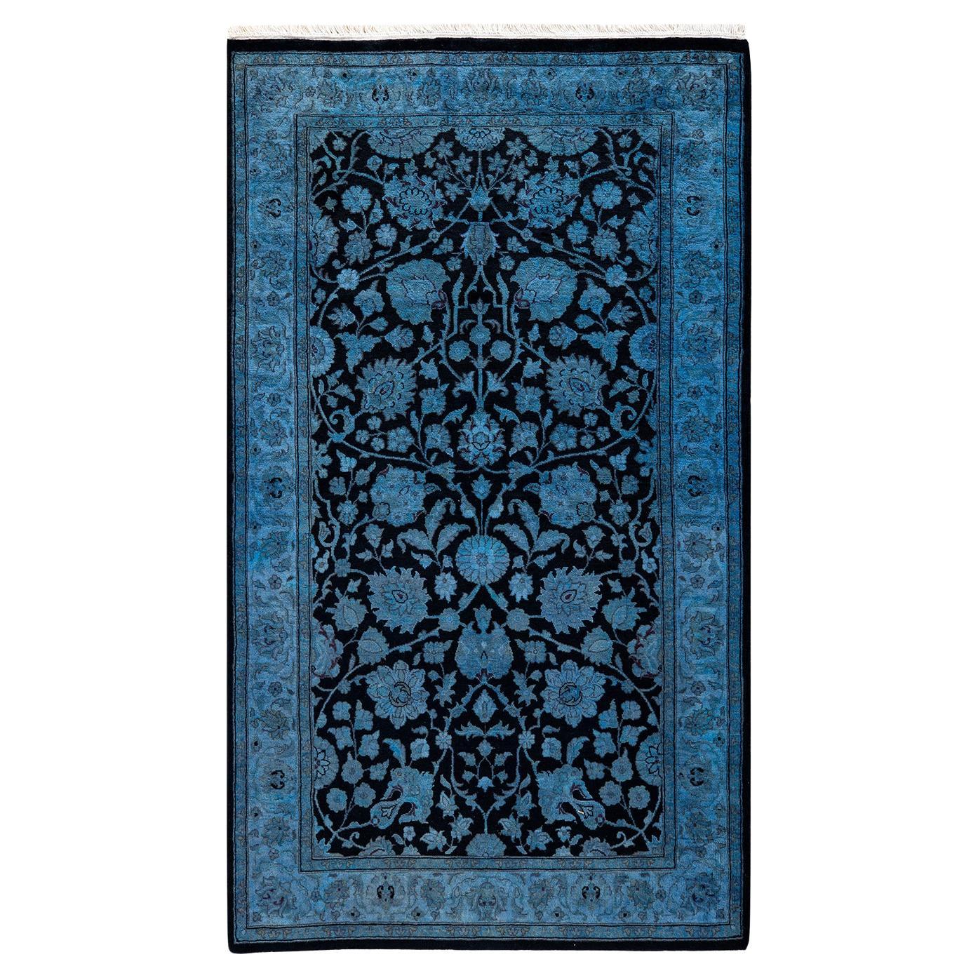 Contemporary Overdyed Hand Knotted Wool Blue Area Rug