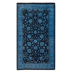Contemporary Overdyed Hand Knotted Wool Blue Area Rug