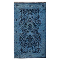 Contemporary Overdyed Hand Knotted Wool Blue Area Rug