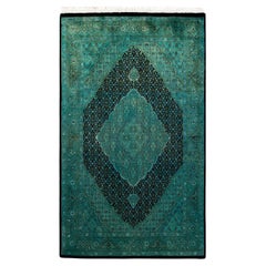 Contemporary Overdyed Hand Knotted Wool Blue Area Rug