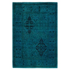 Tappeto contemporaneo in lana sovratinta annodata a mano di colore blu