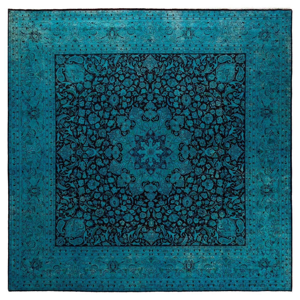 Tappeto contemporaneo in lana sovratinta annodata a mano di colore blu in vendita