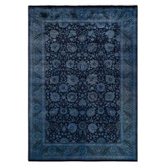 Contemporary Overdyed Hand Knotted Wool Blue Area Rug