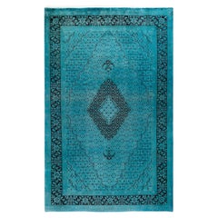 Contemporary Overdyed Hand Knotted Wool Blue Area Rug