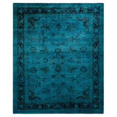 Contemporary Overdyed Hand Knotted Wool Blue Area Rug