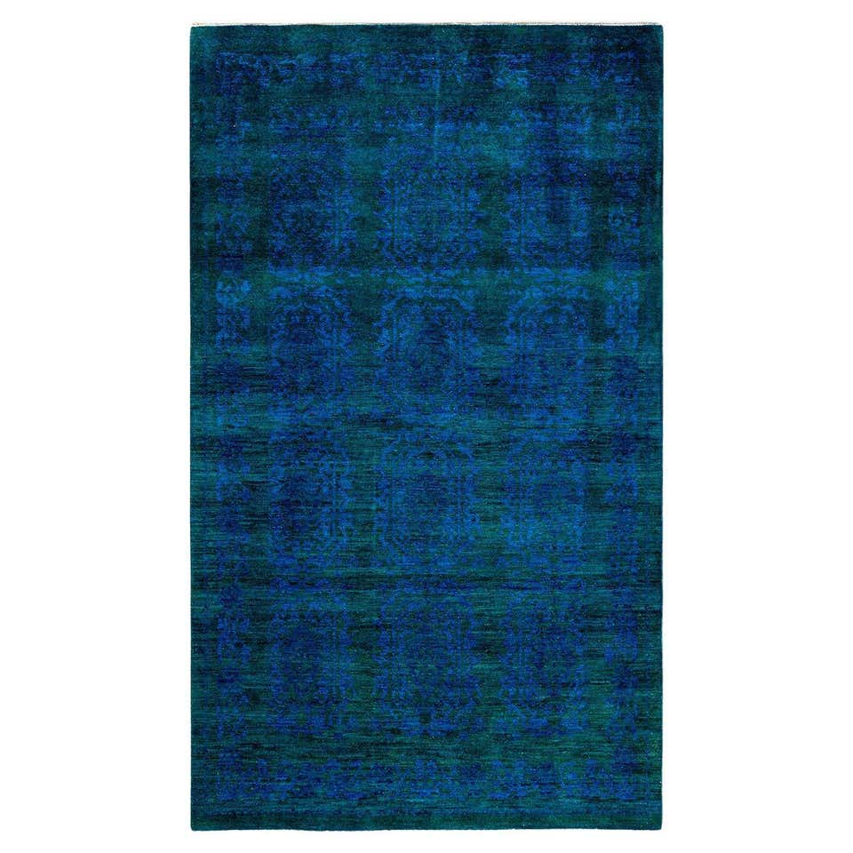 Modern Designed Wool and Bamboo Silk Rug In Deep Blue Color From Nepal ...